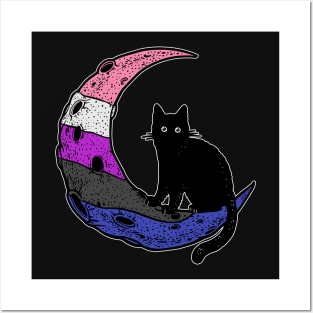 Genderfluid Cat Moon Posters and Art